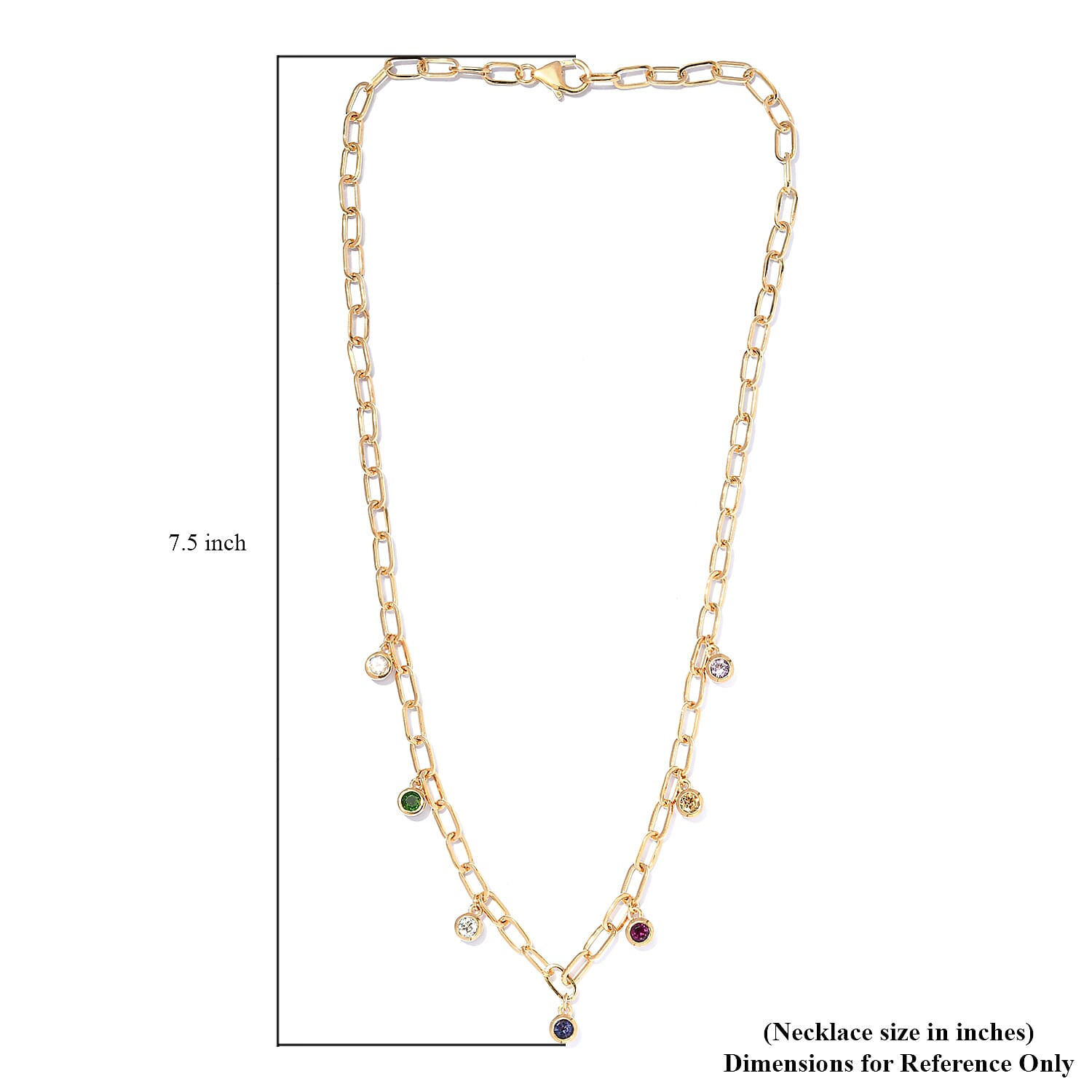 Multi Gemstone Station Necklace 18 Inches in Vermeil Yellow Gold Over Sterling Silver 1.85 ctw