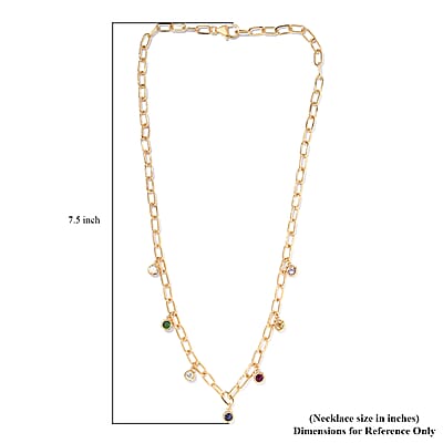 Multi Gemstone Station Necklace 18 Inches in Vermeil Yellow Gold Over Sterling Silver 1.85 ctw