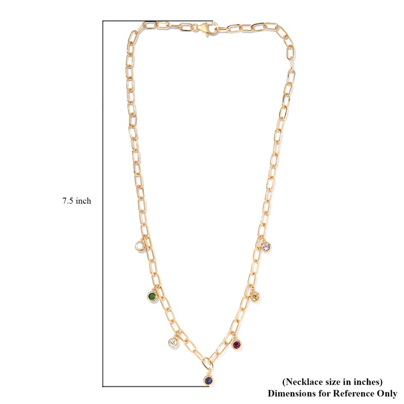 Multi Gemstone Station Necklace 18 Inches in Vermeil Yellow Gold Over Sterling Silver 1.85 ctw