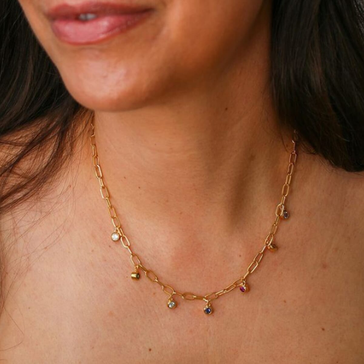 Multi Gemstone Station Necklace 18 Inches in Vermeil Yellow Gold Over Sterling Silver 1.85 ctw image number 5