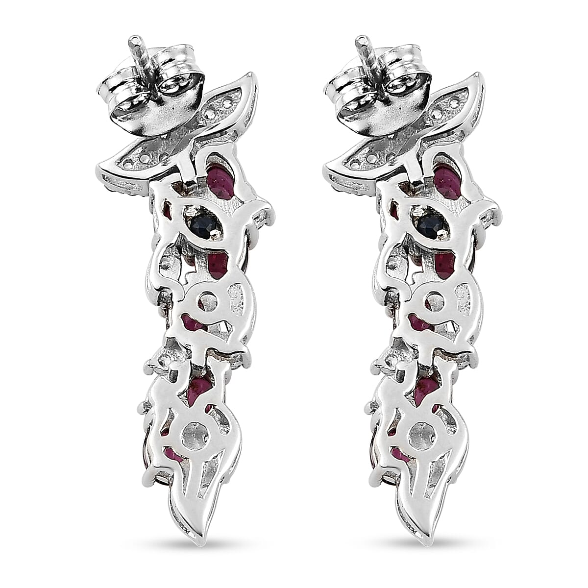 GP Italian Garden Collection Orissa Rhodolite Garnet and White Zircon Dangling Earrings in Platinum Over Sterling Silver 4.40 ctw