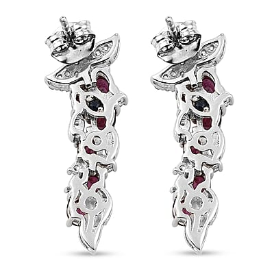 GP Italian Garden Collection Orissa Rhodolite Garnet and White Zircon Dangling Earrings in Platinum Over Sterling Silver 4.40 ctw