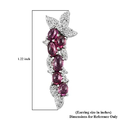 GP Italian Garden Collection Orissa Rhodolite Garnet and White Zircon Dangling Earrings in Platinum Over Sterling Silver 4.40 ctw