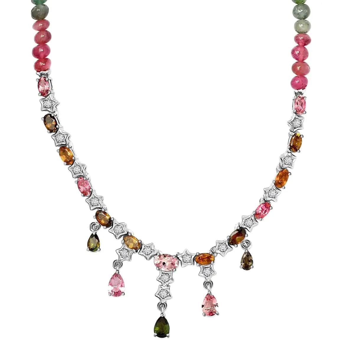 GP Italian Garden Collection Multi-Tourmaline Necklace ,Multi Gemstone Necklace ,Platinum Over Sterling Silver Necklace , 18 Inch Necklace 56.85 ctw image number 0