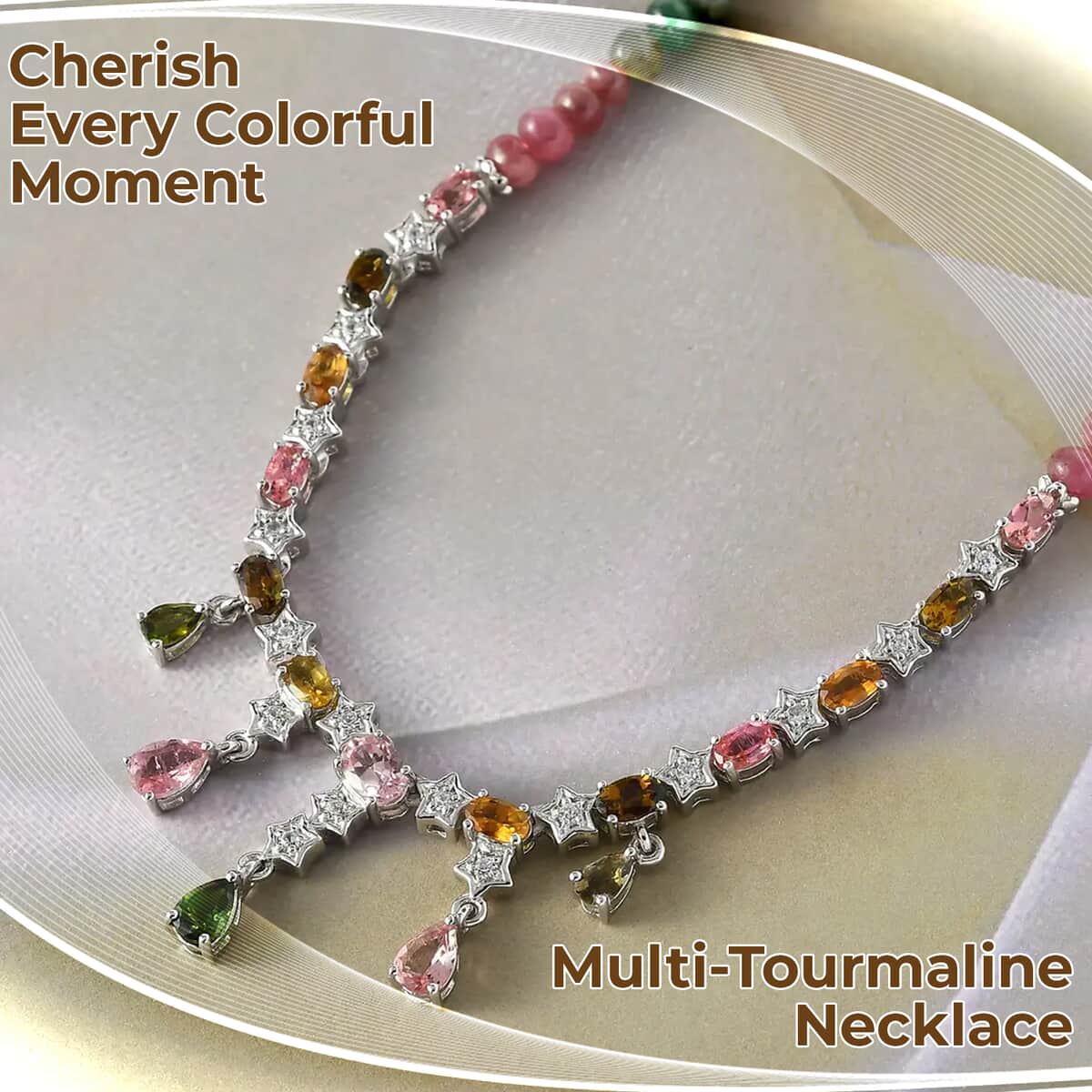 GP Italian Garden Collection Multi-Tourmaline Necklace ,Multi Gemstone Necklace ,Platinum Over Sterling Silver Necklace , 18 Inch Necklace 56.85 ctw image number 1