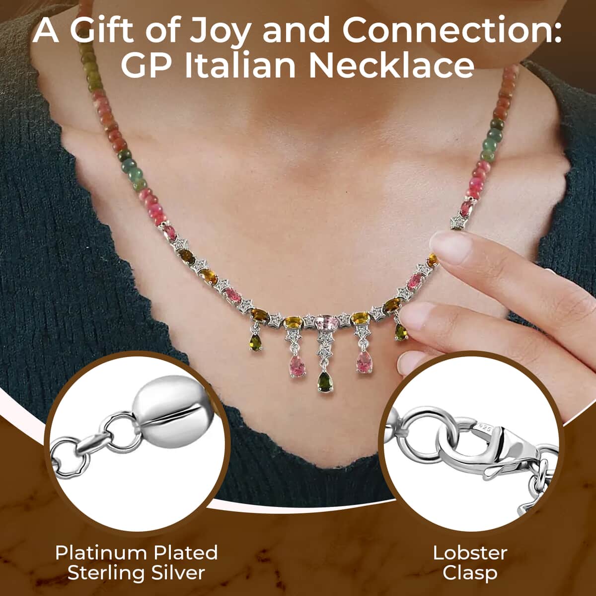 GP Italian Garden Collection Multi-Tourmaline Necklace ,Multi Gemstone Necklace ,Platinum Over Sterling Silver Necklace , 18 Inch Necklace 56.85 ctw image number 2