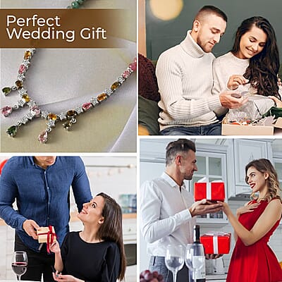 GP Italian Garden Collection Multi-Tourmaline Necklace ,Multi Gemstone Necklace ,Platinum Over Sterling Silver Necklace , 18 Inch Necklace 56.85 ctw