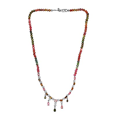 GP Italian Garden Collection Multi-Tourmaline Necklace ,Multi Gemstone Necklace ,Platinum Over Sterling Silver Necklace , 18 Inch Necklace 56.85 ctw