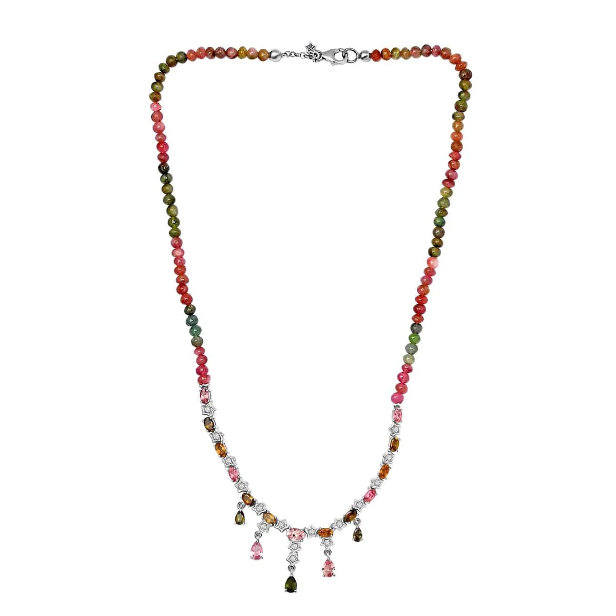 GP Italian Garden Collection Multi-Tourmaline Necklace ,Multi Gemstone Necklace ,Platinum Over Sterling Silver Necklace , 18 Inch Necklace 56.85 ctw image number 4