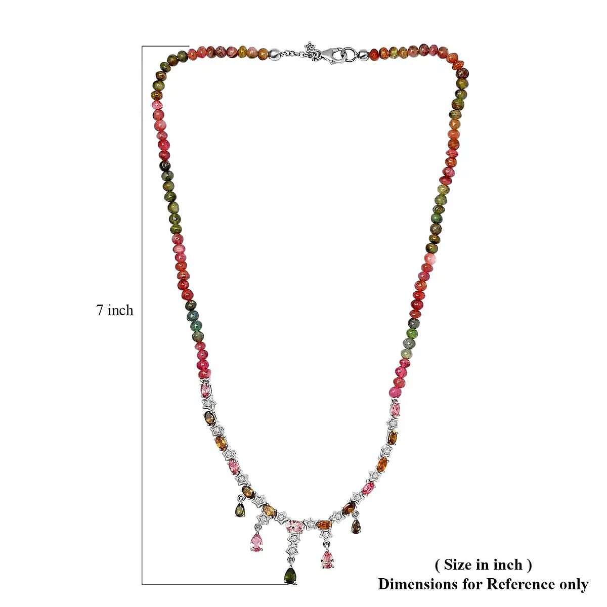 GP Italian Garden Collection Multi-Tourmaline Necklace ,Multi Gemstone Necklace ,Platinum Over Sterling Silver Necklace , 18 Inch Necklace 56.85 ctw