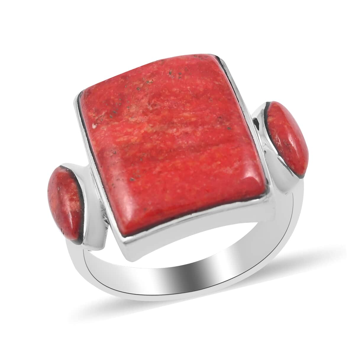 Santa Fe Style Enhanced Red Coral Ring in Sterling Silver (Size 7.0) image number 0