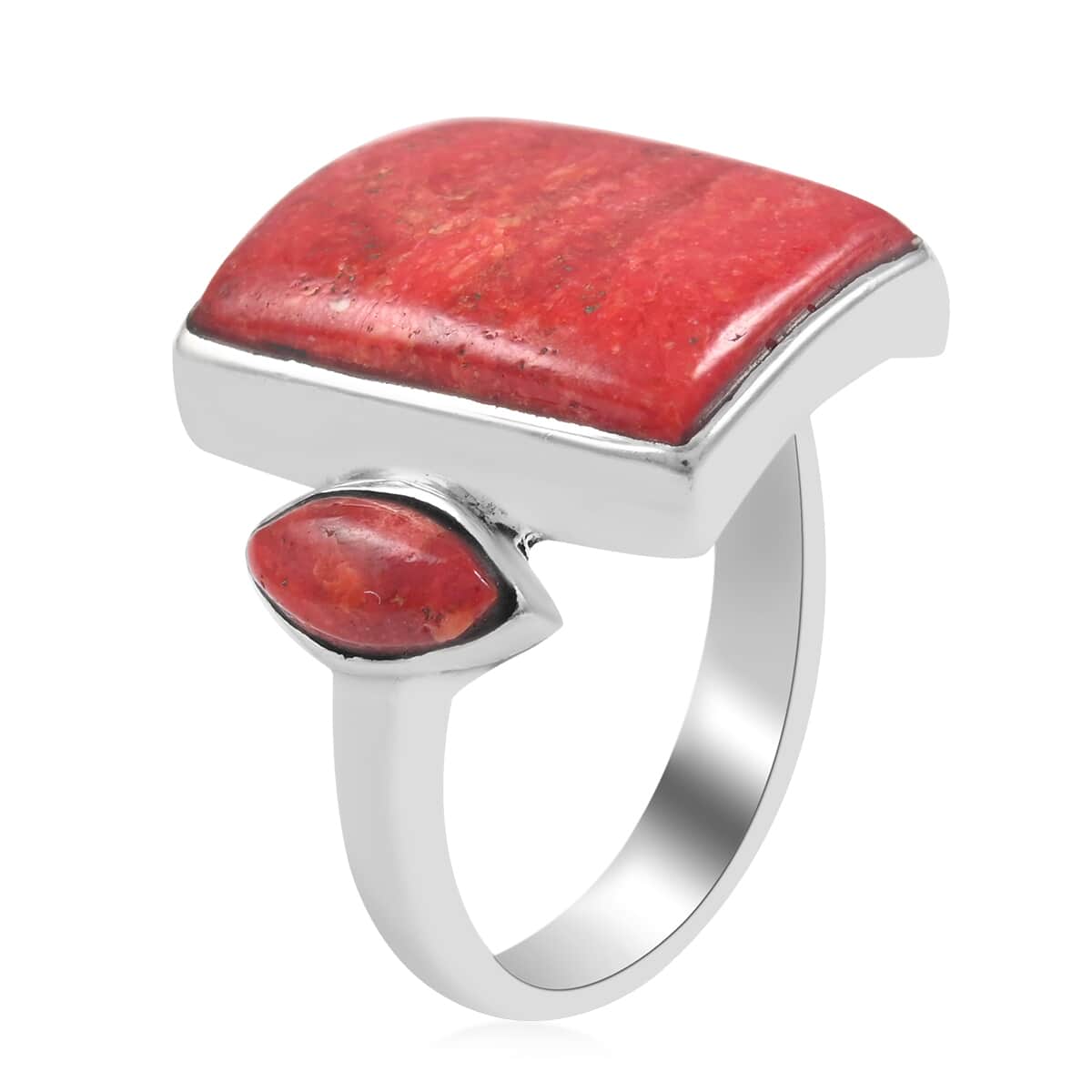 Santa Fe Style Enhanced Red Coral Ring in Sterling Silver (Size 7.0) image number 3