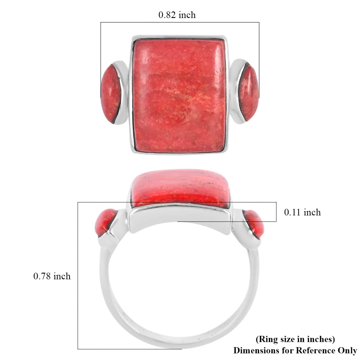 Santa Fe Style Enhanced Red Coral Ring in Sterling Silver (Size 7.0) image number 4