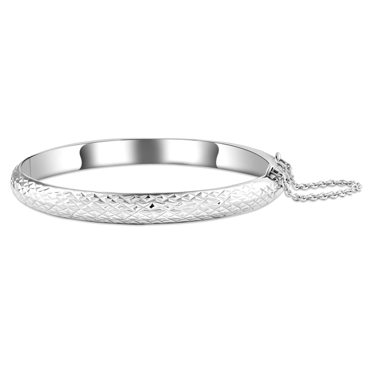 Sterling Silver Diamond Cut Bangle Bracelet, Checkered Texture Bracelet, 925 Sterling Silver Jewelry For Women 7.25 Inches image number 0