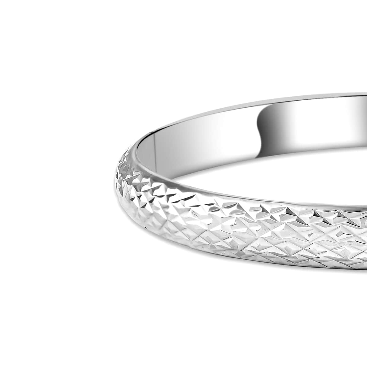 Sterling Silver Diamond Cut Bangle Bracelet, Checkered Texture Bracelet, 925 Sterling Silver Jewelry For Women 7.25 Inches image number 1