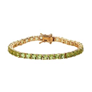 Asscher Cut Arizona Peridot Tennis Bracelet, Vermeil Yellow Gold Over Sterling Silver Bracelet, Peridot Bracelet, Gifts For Her (6.50 In) 11.75 ctw