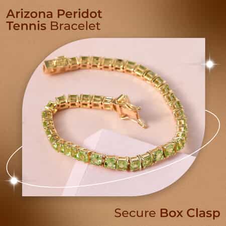 Asscher Cut Arizona Peridot Tennis Bracelet, Vermeil Yellow Gold Over Sterling Silver Bracelet, Peridot Bracelet, Gifts For Her (6.50 In) 11.75 ctw image number 1
