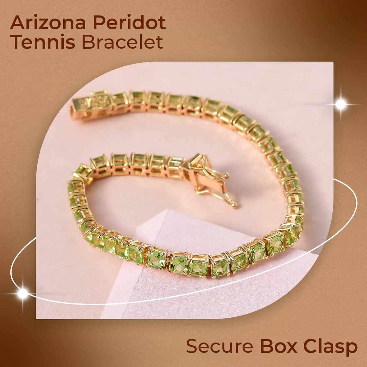 Asscher Cut Arizona Peridot Tennis Bracelet, Vermeil Yellow Gold Over Sterling Silver Bracelet, Peridot Bracelet, Gifts For Her (7.25 In) 13.10 ctw image number 1