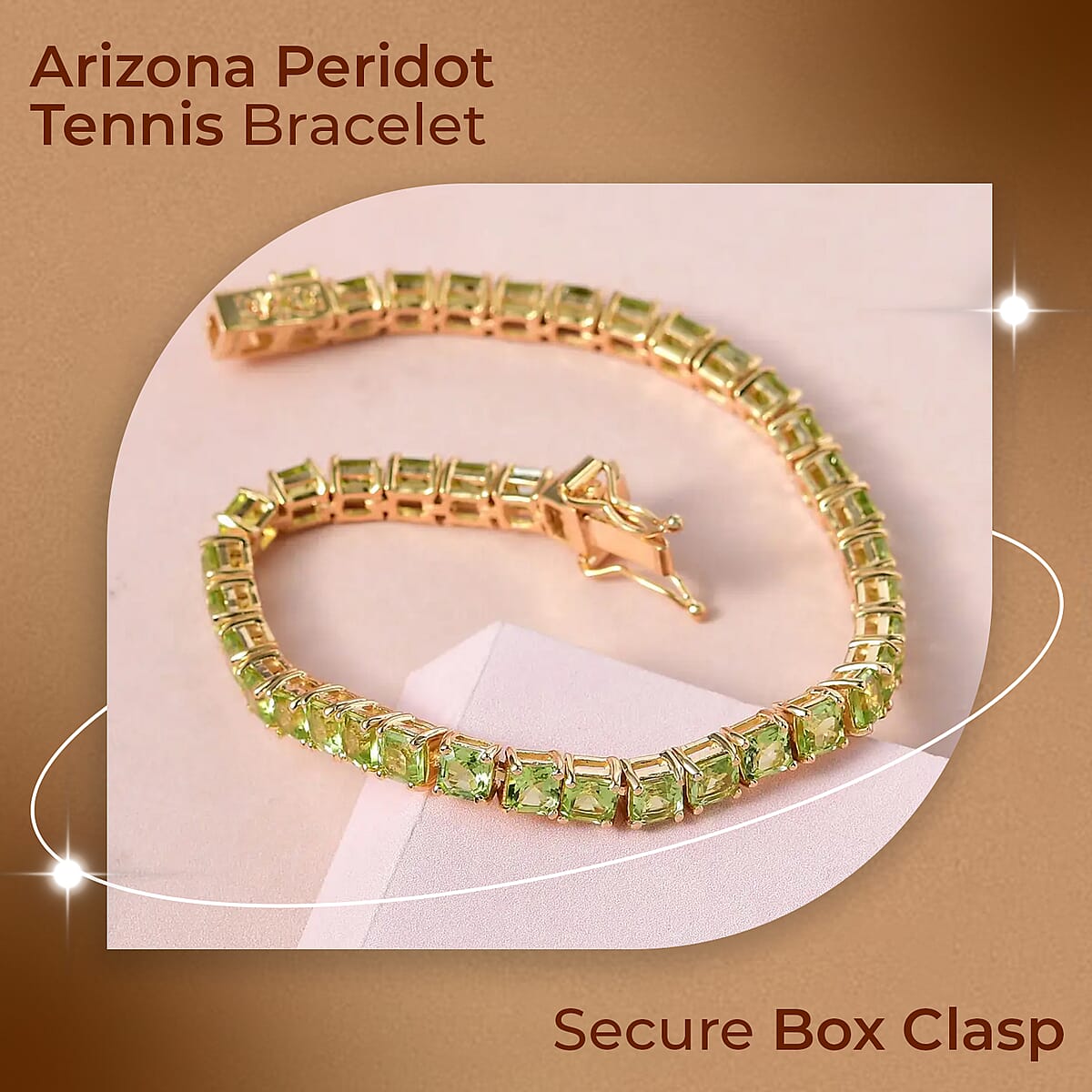 Asscher Cut Arizona Peridot Tennis Bracelet, Vermeil Yellow Gold Over Sterling Silver Bracelet, Peridot Bracelet, Gifts For Her (8.00 In) 14.75 ctw image number 1