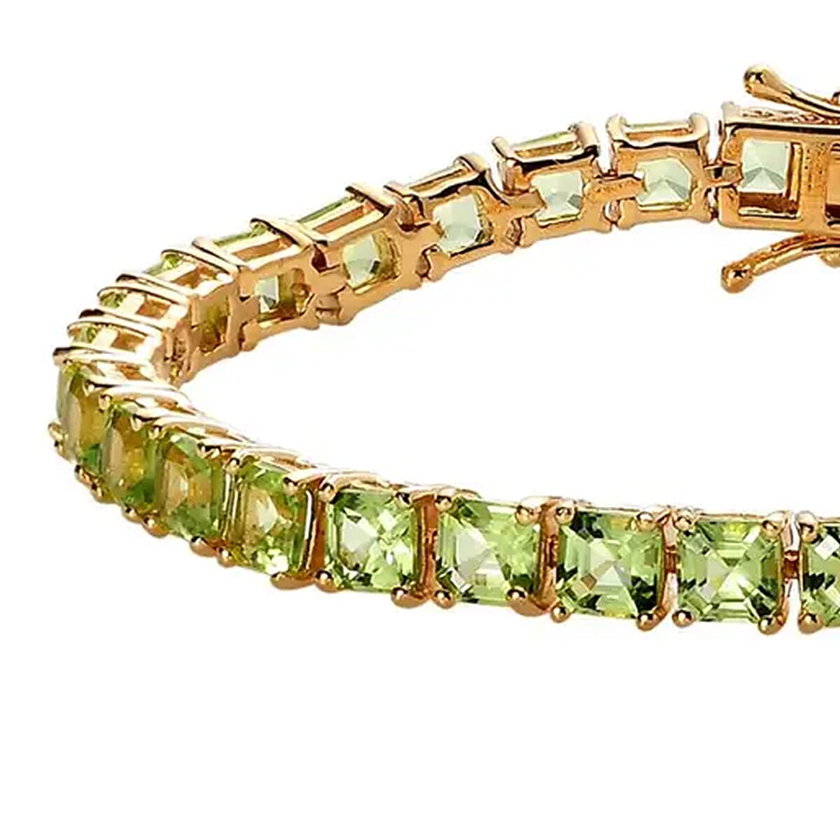 Asscher Cut Arizona Peridot Tennis Bracelet, Vermeil Yellow Gold Over Sterling Silver Bracelet, Peridot Bracelet, Gifts For Her (8.00 In) 14.75 ctw image number 3