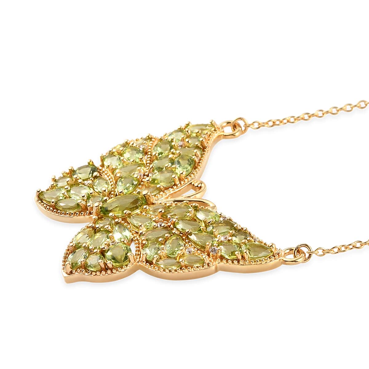 Arizona Peridot and Natural White Zircon Butterfly Necklace 18 Inches in Vermeil YG Over Sterling Silver 9.10 ctw image number 3