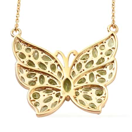 Arizona Peridot and Natural White Zircon Butterfly Necklace 18 Inches in Vermeil YG Over Sterling Silver 9.10 ctw image number 4