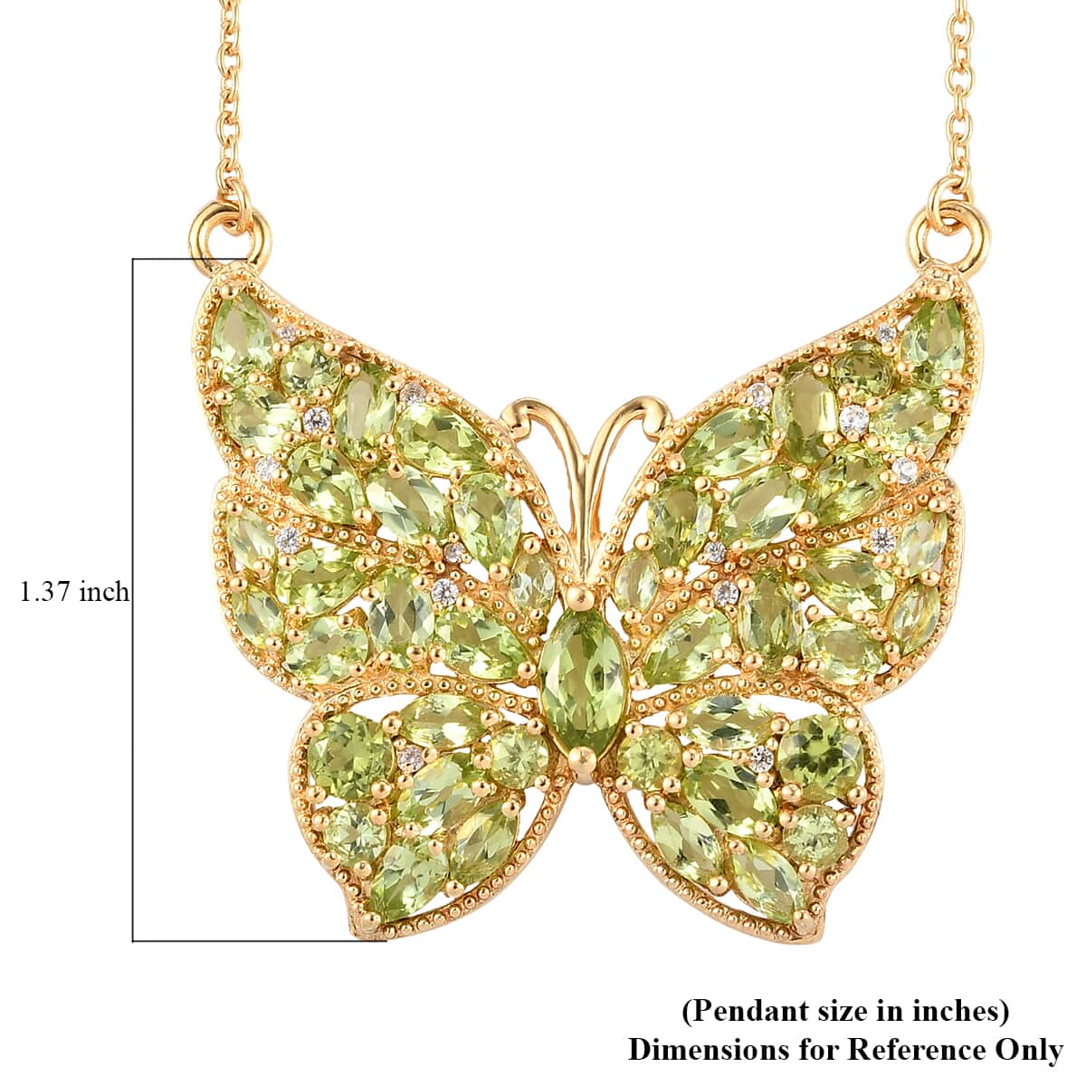 Arizona Peridot and Natural White Zircon Butterfly Necklace 18 Inches in Vermeil YG Over Sterling Silver 9.10 ctw image number 6