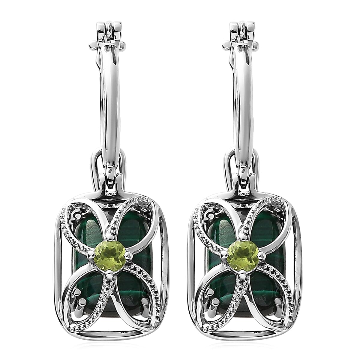 African Malachite, Peridot Multi Wear Earrings in Stainless Steel 17.40 ctw | Tarnish-Free, Waterproof, Sweat Proof Jewelry image number 0