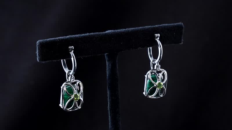 African Malachite and Peridot Multi Wear Earrings in Stainless Steel 17.45 ctw