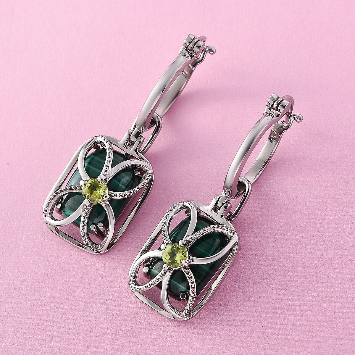 African Malachite, Peridot Multi Wear Earrings in Stainless Steel 17.40 ctw | Tarnish-Free, Waterproof, Sweat Proof Jewelry image number 1