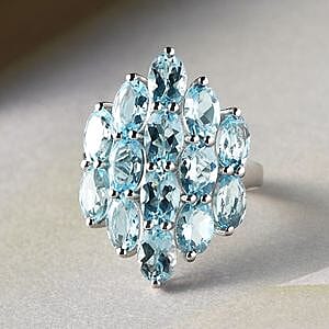 Aquamarine 5.47 ctw Cluster Ring in Platinum Over Sterling Silver (Size 11.5)