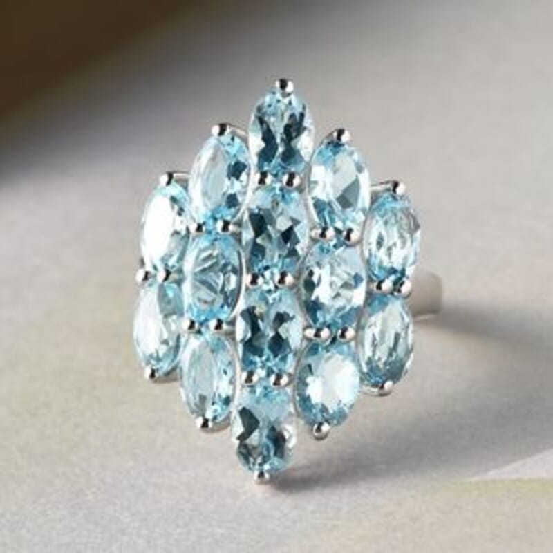 Aquamarine 5.47 ctw Cluster Ring in Platinum Over Sterling Silver (Size 11.5)