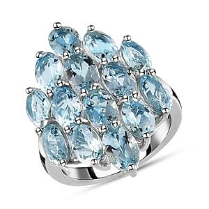 Aquamarine 5.47 ctw Cluster Ring in Platinum Over Sterling Silver (Size 11.5)