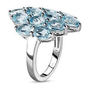 Aquamarine 5.47 ctw Cluster Ring in Platinum Over Sterling Silver (Size 11.5)