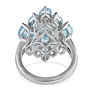 Aquamarine 5.47 ctw Cluster Ring in Platinum Over Sterling Silver (Size 11.5)