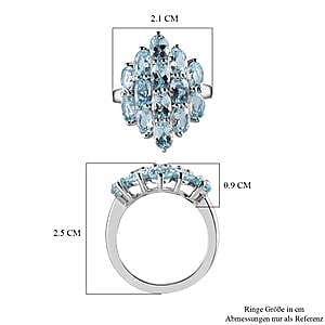 Aquamarine 5.47 ctw Cluster Ring in Platinum Over Sterling Silver (Size 11.5)