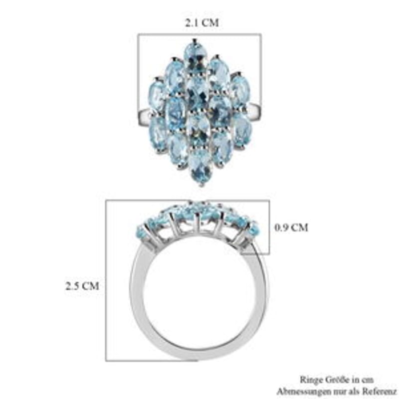 Aquamarine 5.47 ctw Cluster Ring in Platinum Over Sterling Silver (Size 11.5)