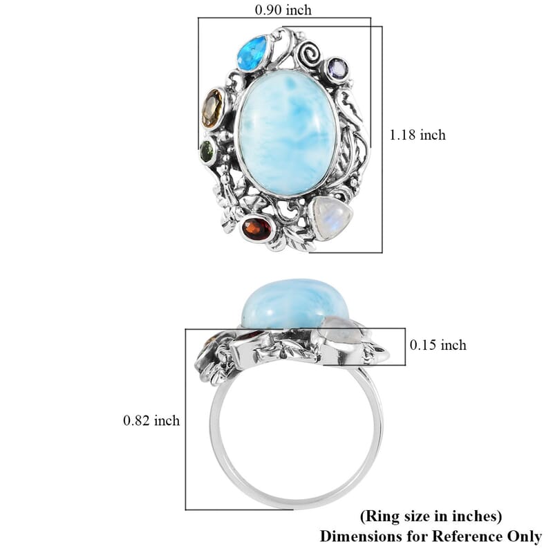 Artisan Crafted Larimar and Multi Gemstone Fancy Ring in Sterling Silver (Size 10.0) 11.15 ctw