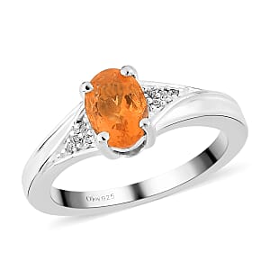 Jalisco Fire Opal and Natural White Zircon Ring in Sterling Silver (Size 6.0) 0.65 ctw