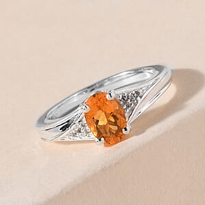 Jalisco Fire Opal and Natural White Zircon Ring in Sterling Silver (Size 6.0) 0.65 ctw