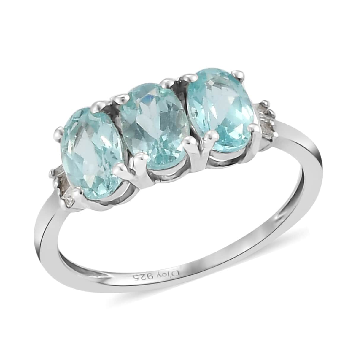 Green Apatite and Diamond Accent Trilogy Ring in Platinum Over Sterling Silver (Size 9.0) 1.50 ctw image number 0