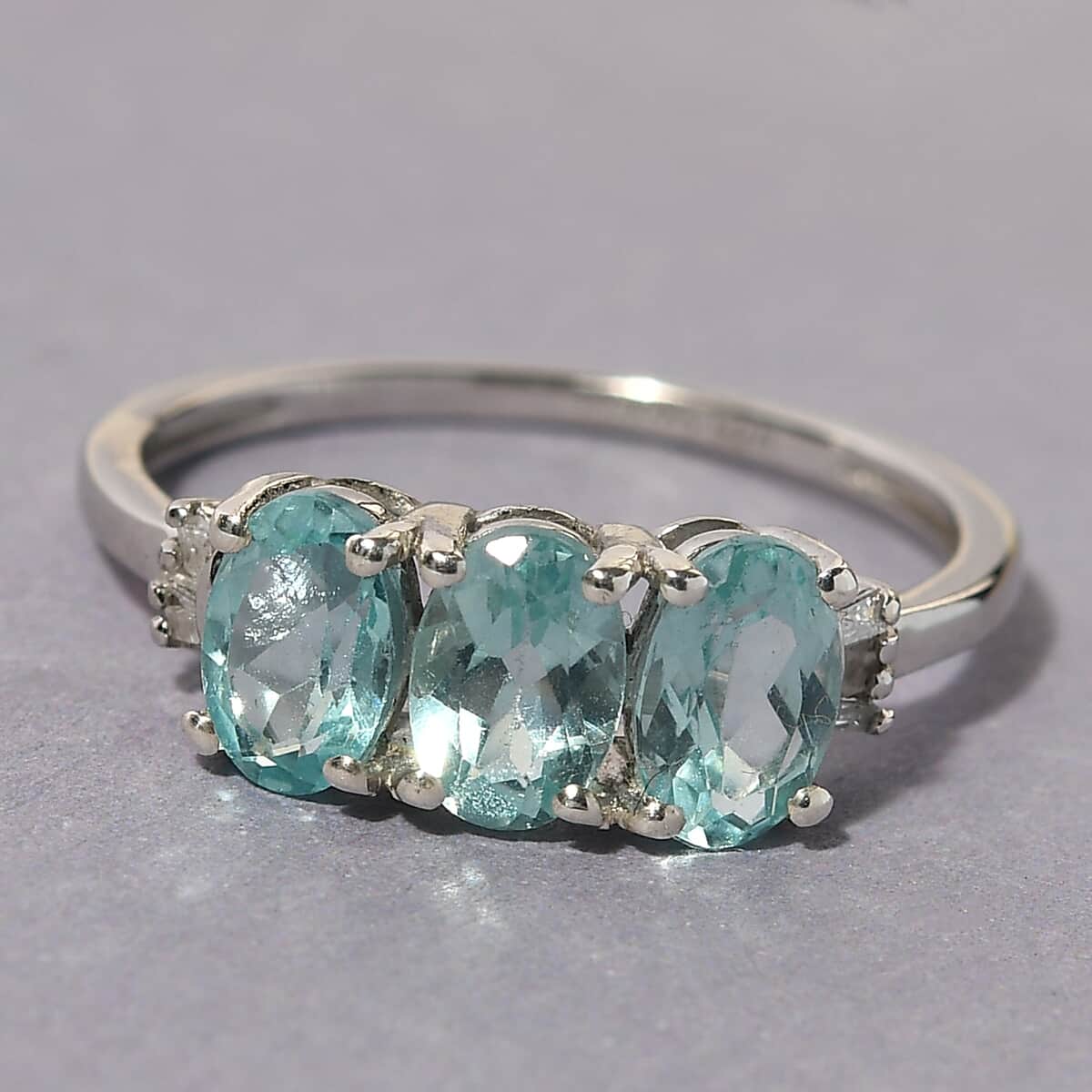 Green Apatite and Diamond Accent Trilogy Ring in Platinum Over Sterling Silver (Size 9.0) 1.50 ctw image number 1