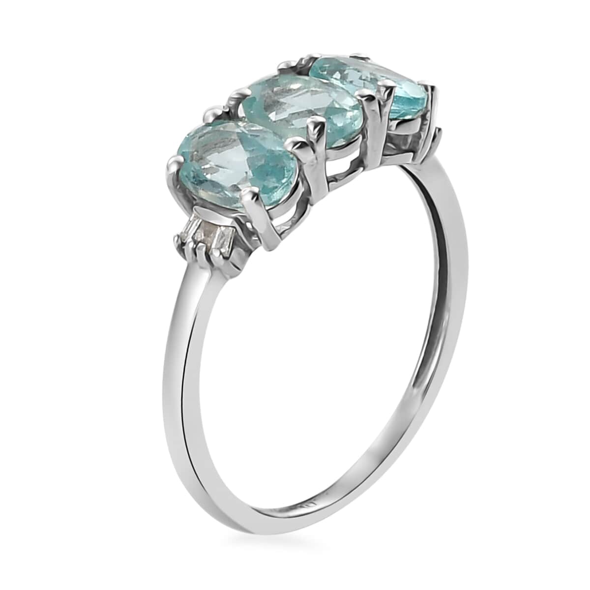 Green Apatite and Diamond Accent Trilogy Ring in Platinum Over Sterling Silver (Size 9.0) 1.50 ctw image number 3