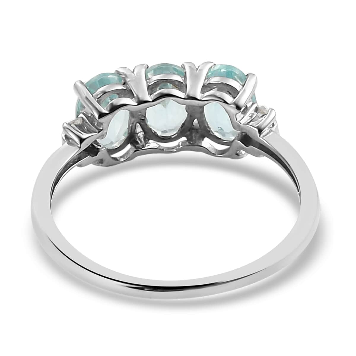 Green Apatite and Diamond Accent Trilogy Ring in Platinum Over Sterling Silver (Size 9.0) 1.50 ctw image number 4