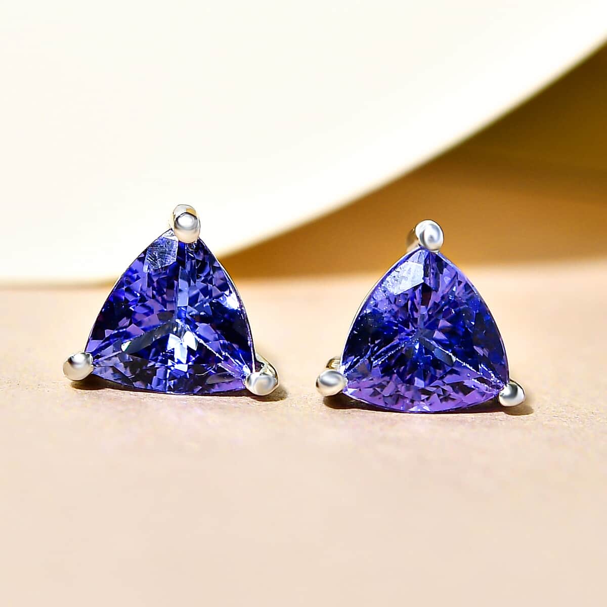 Tanzanite Solitaire Stud Earrings in Platinum Over Sterling Silver 1.60 ctw image number 1