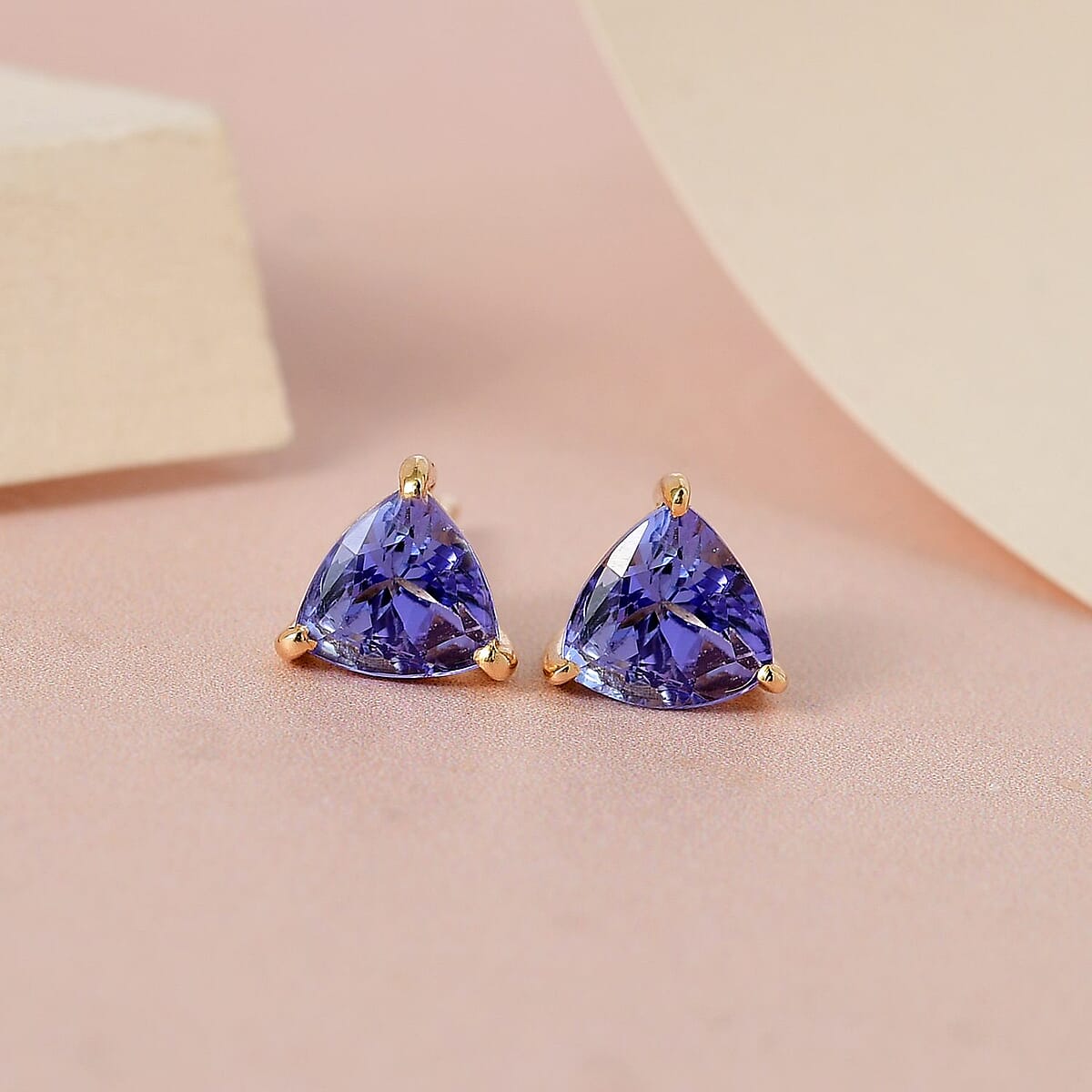 Tanzanite Solitaire Stud Earrings in Vermeil Yellow Gold Over Sterling Silver 1.40 ctw image number 1