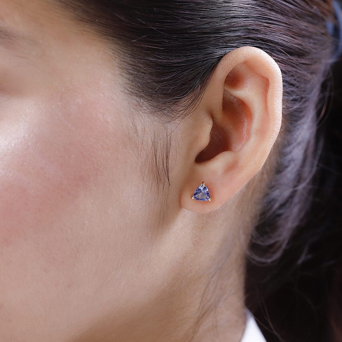 Tanzanite Solitaire Stud Earrings in Vermeil Yellow Gold Over Sterling Silver 1.40 ctw image number 2