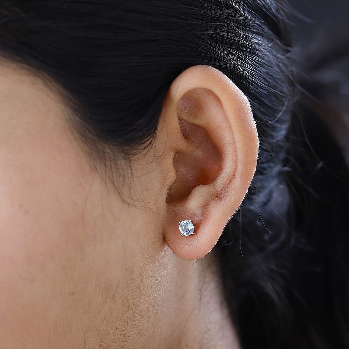 Mangoro Aquamarine Solitaire Stud Earrings in Platinum Over Sterling Silver 0.90 ctw image number 2