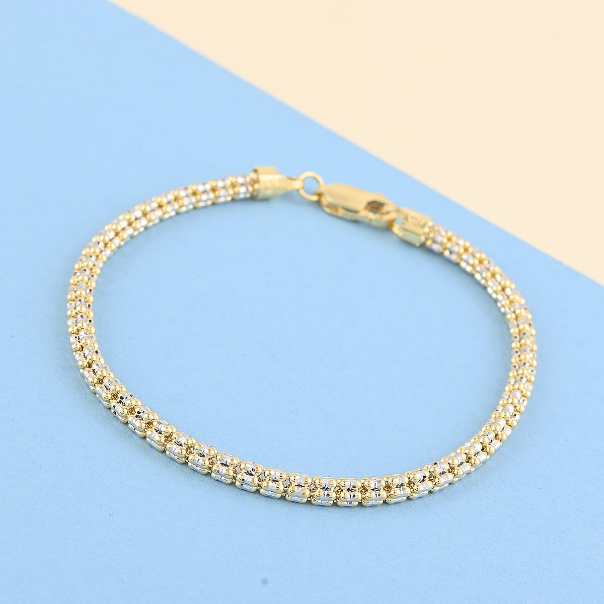 VEGAS CLOSEOUT Deal 10K Yellow and White Gold 3mm Twotone Ice Bracelet (7.50 in) 6.40 Grams image number 1