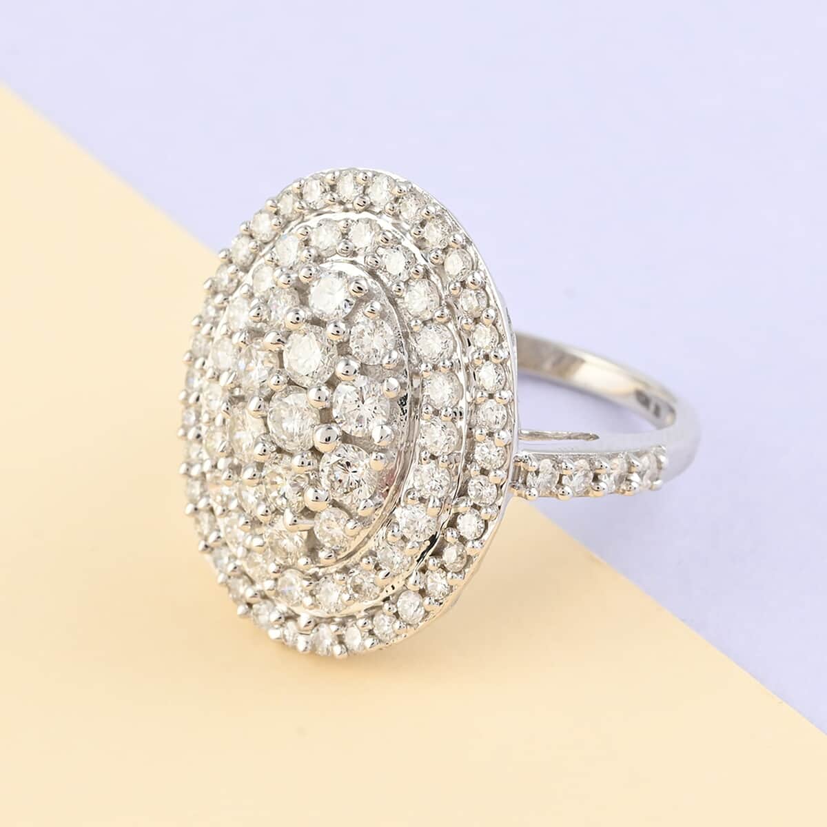NY Closeout 18K White Gold G-H SI Diamond Cluster Ring (Size 7.0) 6.70 Grams 2.10 ctw image number 1